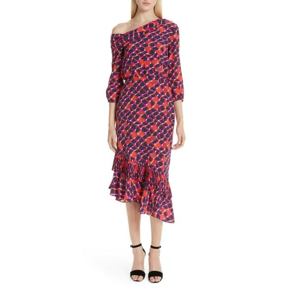 Saloni NWT Off The Shoulder Silk Ruffle Asymmetrical Lexie Dress 2 - Picture 4 of 8